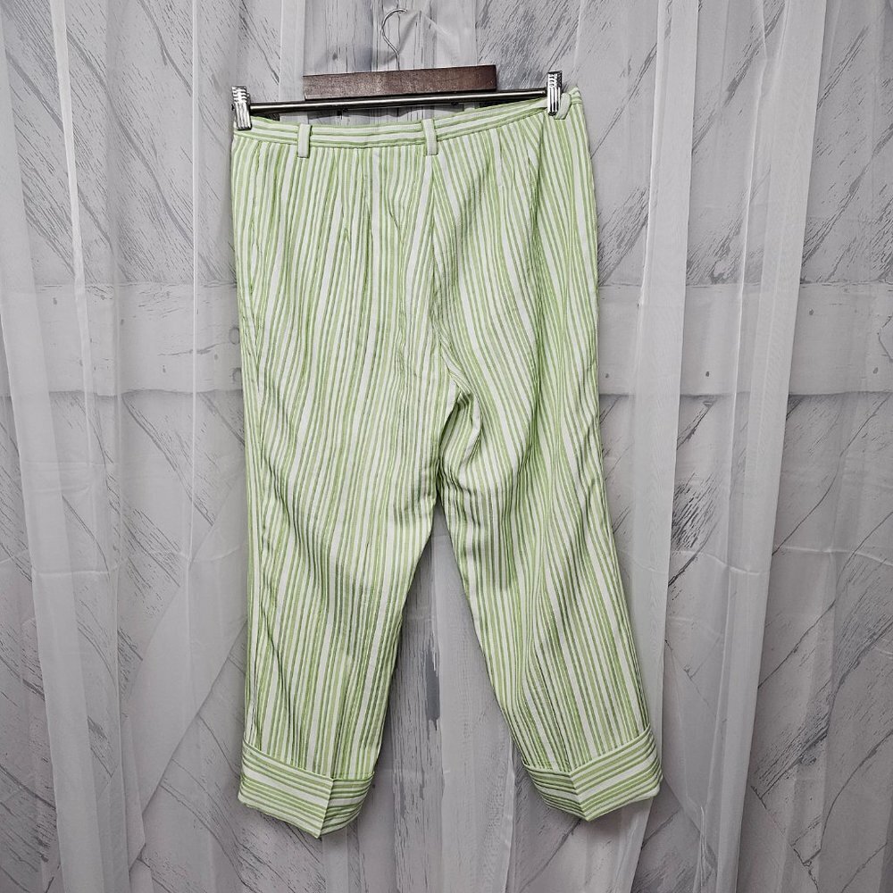 Donna Rae Pants Green Stripes Crop Cuff Casual Summer Straight 12 - Picture 7 of 14